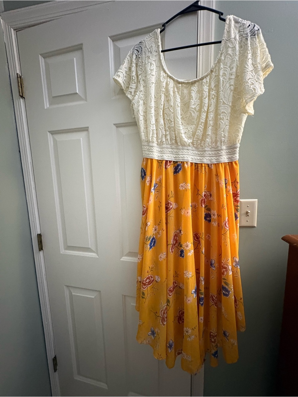 White Lace and Yellow Floral Dress
